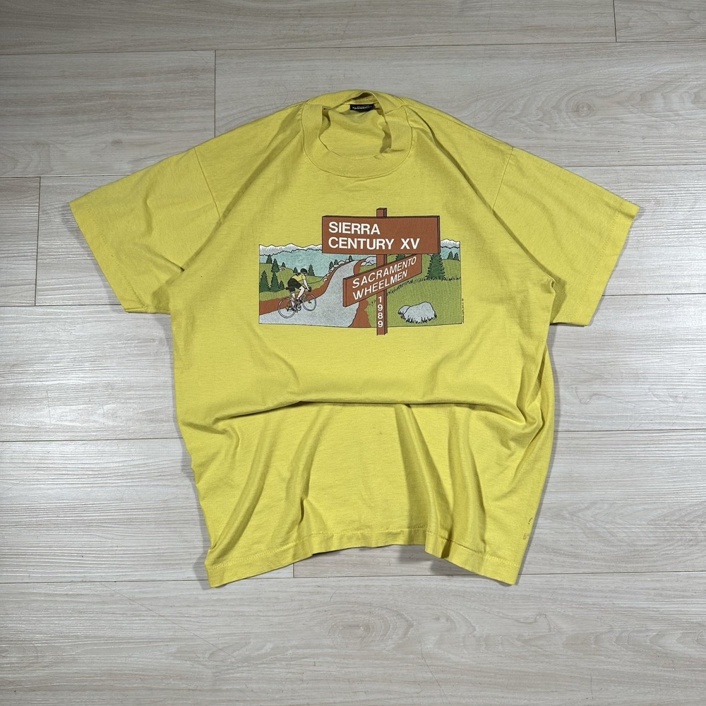Vintage 80s Sacramento Wheelmen 1989 Yellow Single Stitch Shirt Size Large Cycle